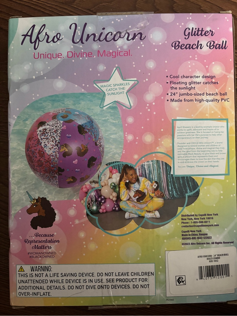 π (24β) Afro Unicorn Jumbo Glitter Beach Ball Pool Toy-New In Box - Picture 2 of 2